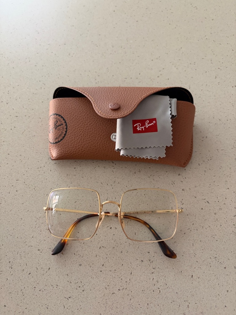 Ray-Ban Women's Gold Metal Square Glasses with Brown Tortoise Temples